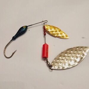 Vintage Dual Willow Blade Spinnerbait Lure Blue Glitter Hammered Gold Silver